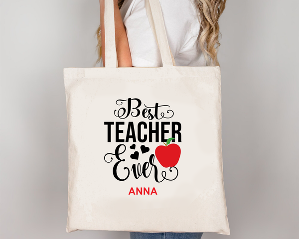 Linen Teacher Bag BEST TEACHER EVER